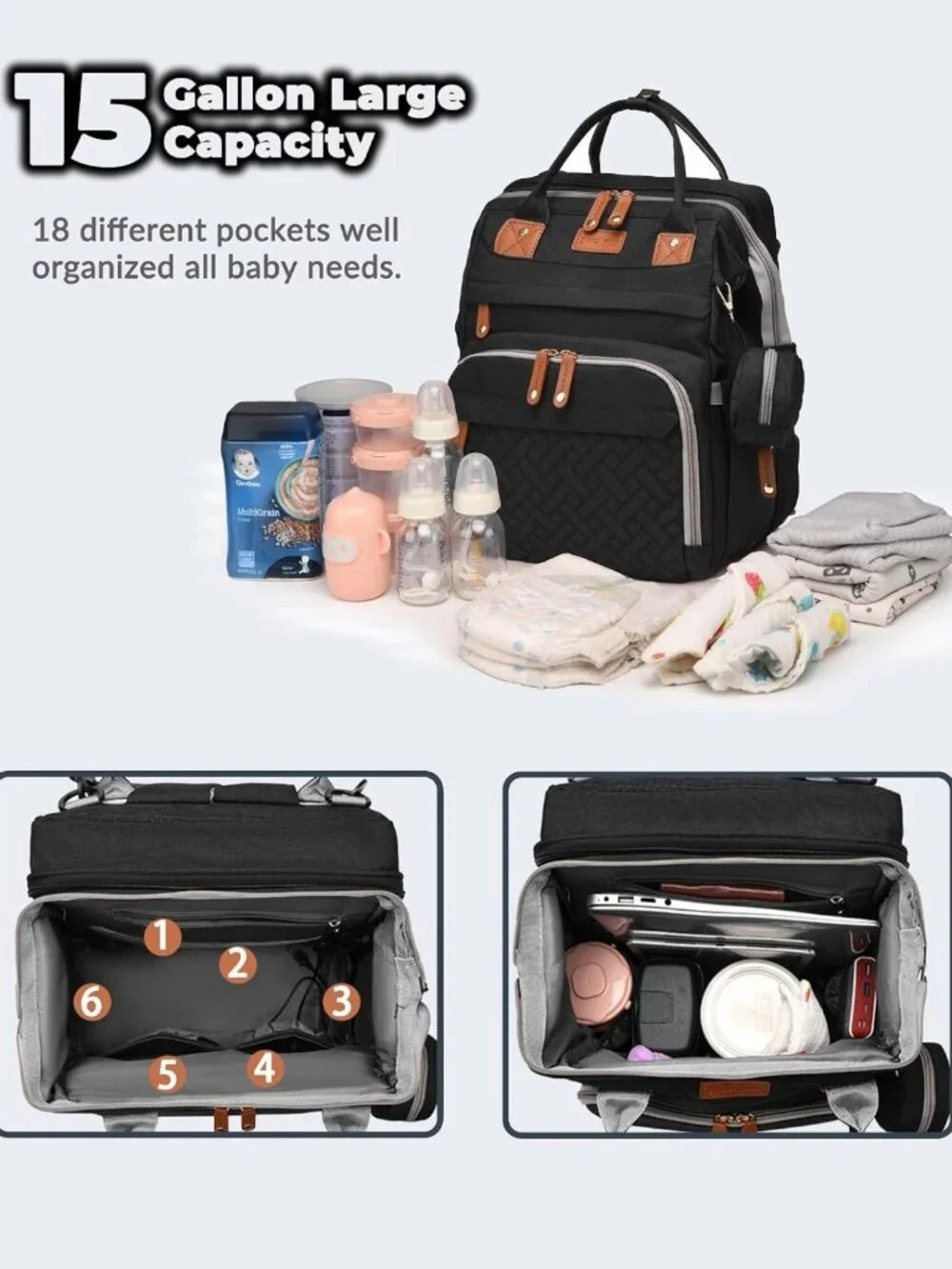 Stylish Waterproof Diaper Bag Backpack with Changing Station & USB Port, Large